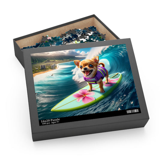 Surf Pups! Surfing Chihuahua Puppy Puzzle 1 - (120, 252, 500-Piece)