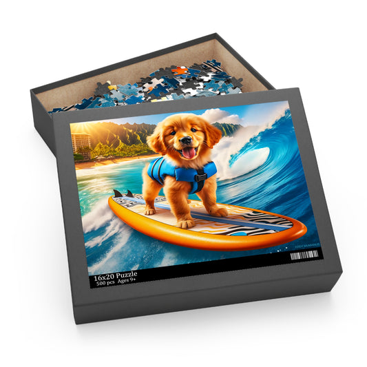Surf Pups! Surfing Golden Retriever Puppy Puzzle 9 - (120, 252, 500-Piece)