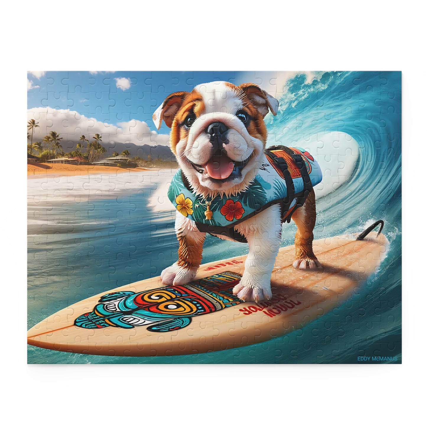 Surf Pups! Surfing English Bulldog Puppy Puzzle 5 - (120, 252, 500-Piece)