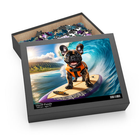Surf Pups! Surfing French Bulldog Puppy Puzzle 11 - (120, 252, 500-Piece)