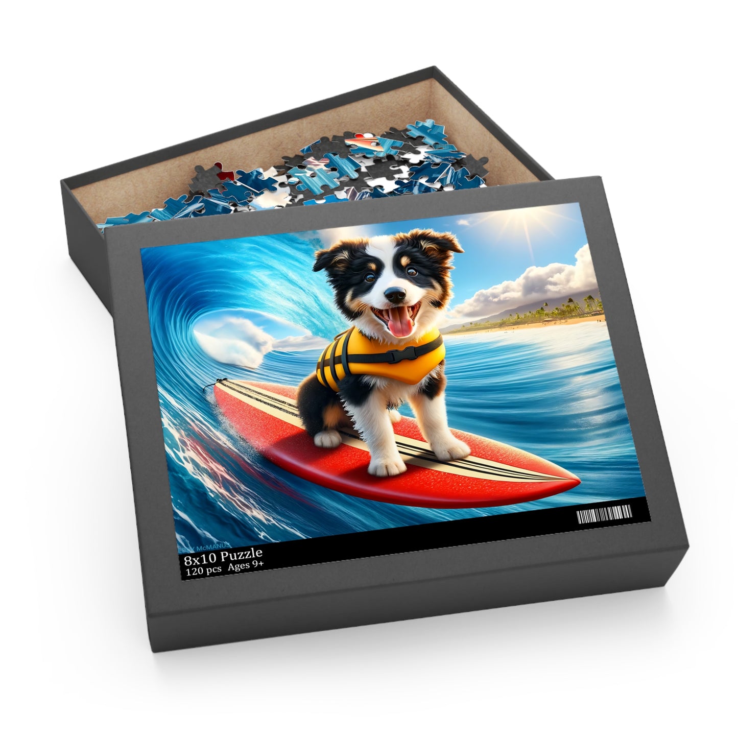 Surf Pups! Surfing Border Collie Puppy Puzzle 7 - (120, 252, 500-Piece)