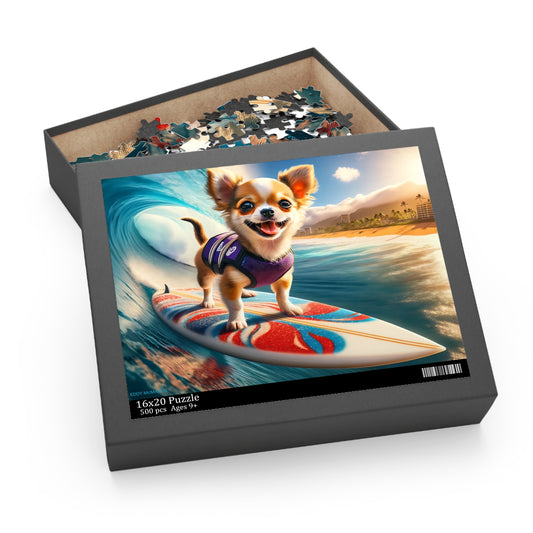 Surf Pups! Surfing Chihuahua Puppy Puzzle 4 - (120, 252, 500-Piece)