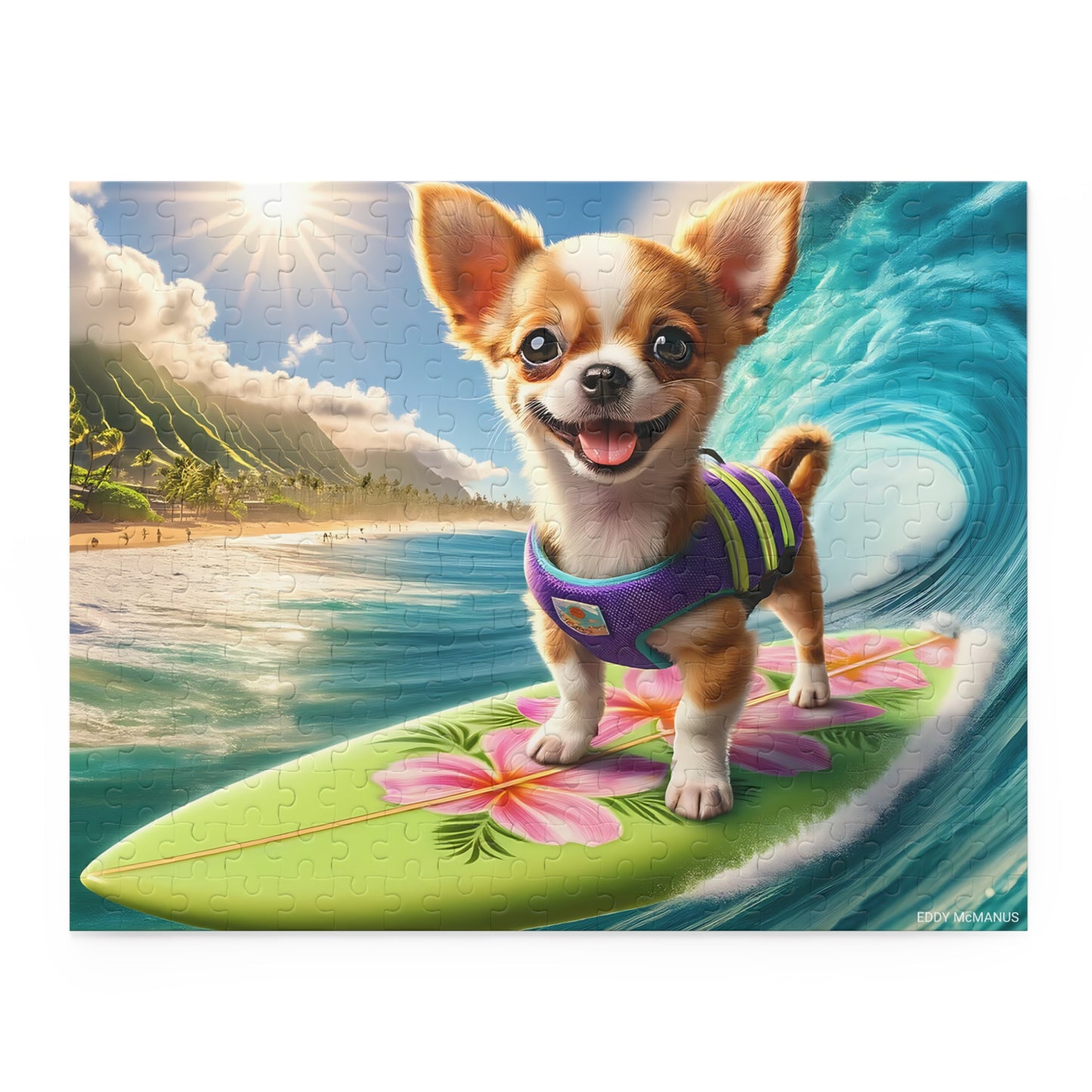 Surf Pups! Surfing Chihuahua Puppy Puzzle 12 - (120, 252, 500-Piece)