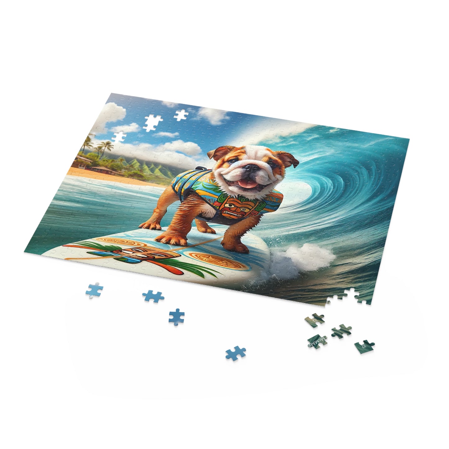 Surf Pups! Surfing English Bulldog Puppy Puzzle 2 - (120, 252, 500-Piece)