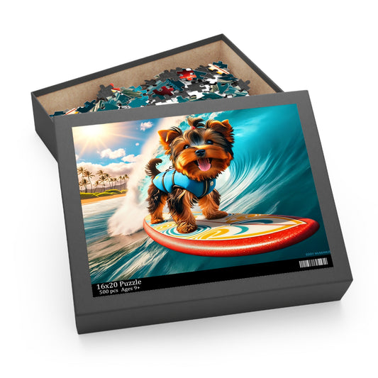 Surf Pups! Surfing Yorkie Puppy Puzzle 9 - (120, 252, 500-Piece)
