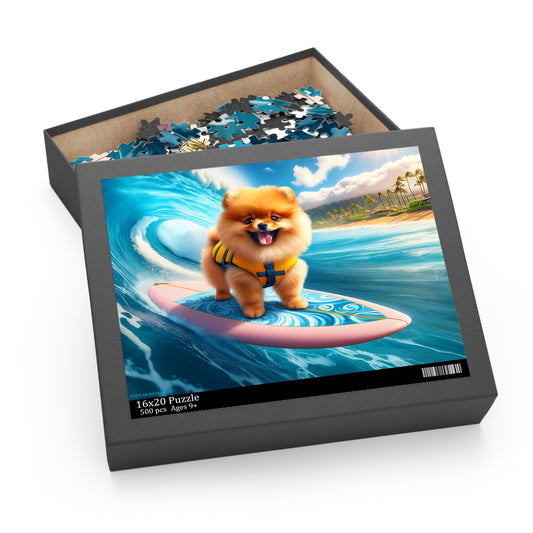 Surf Pups! Surfing Pomeranian Puppy Puzzle 2 - (120, 252, 500-Piece)