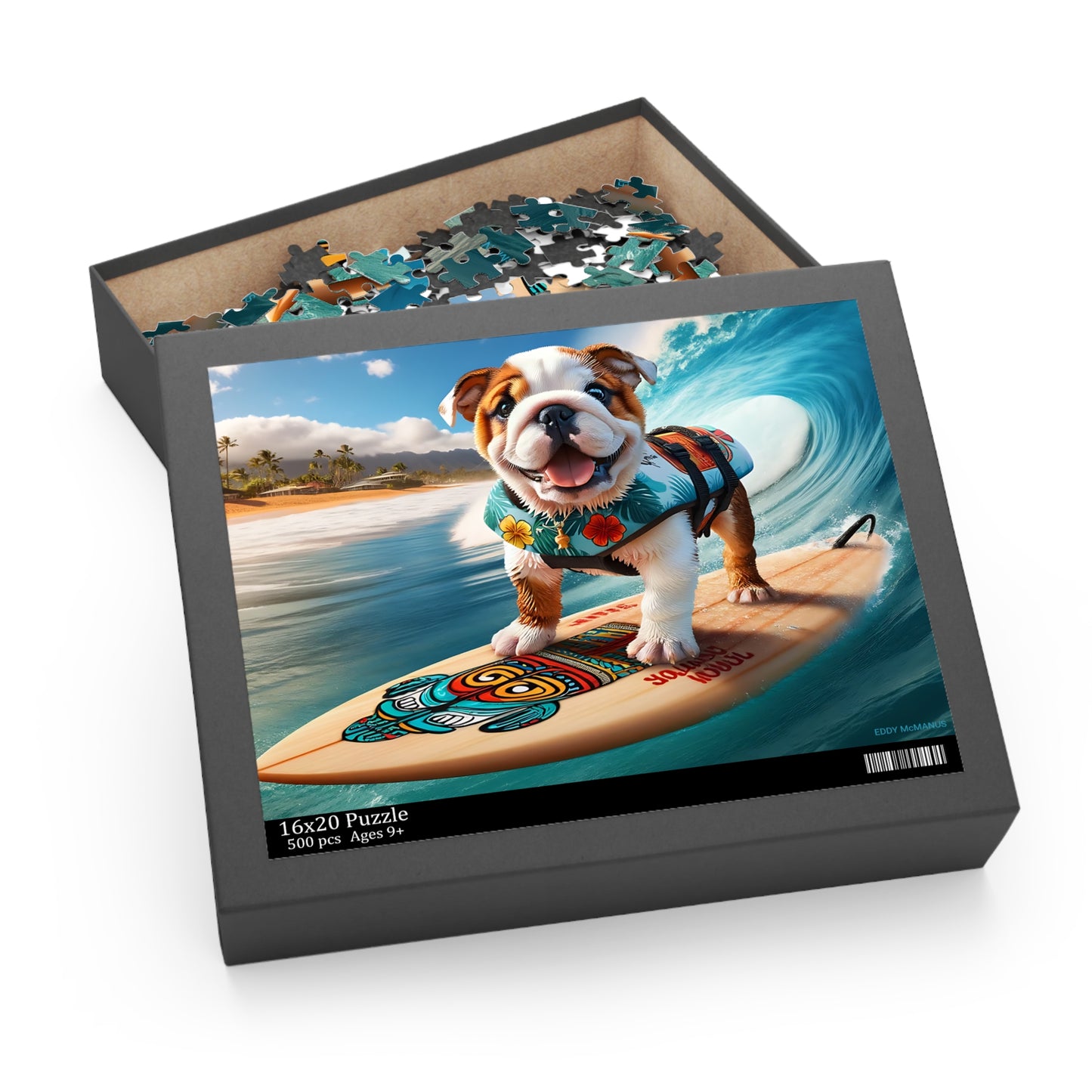 Surf Pups! Surfing English Bulldog Puppy Puzzle 5 - (120, 252, 500-Piece)