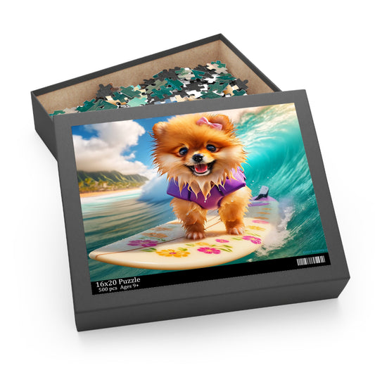 Surf Pups! Surfing Pomeranian Puppy Puzzle 12 - (120, 252, 500-Piece)