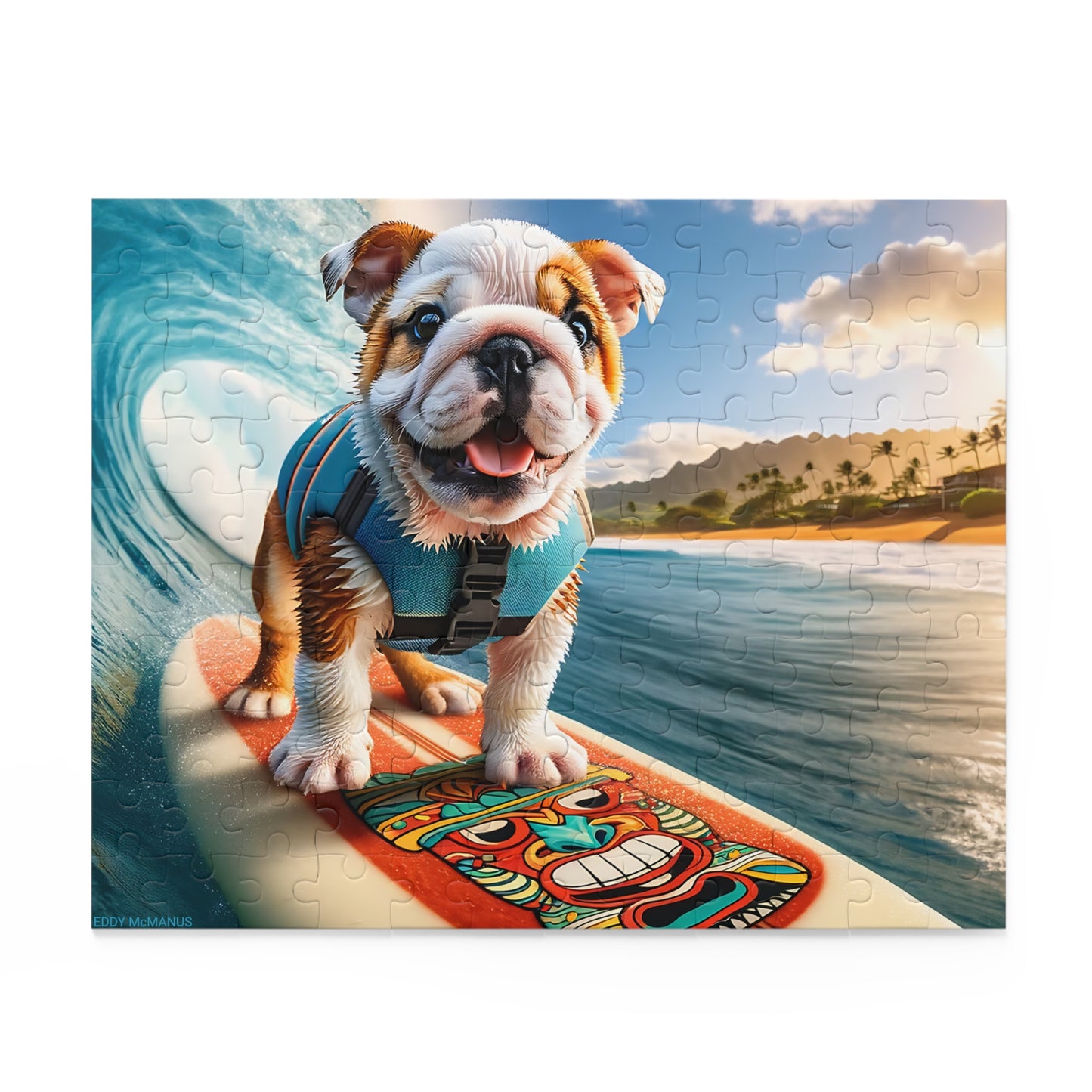 Surf Pups! Surfing English Bulldog Puppy Puzzle 4 - (120, 252, 500-Piece)