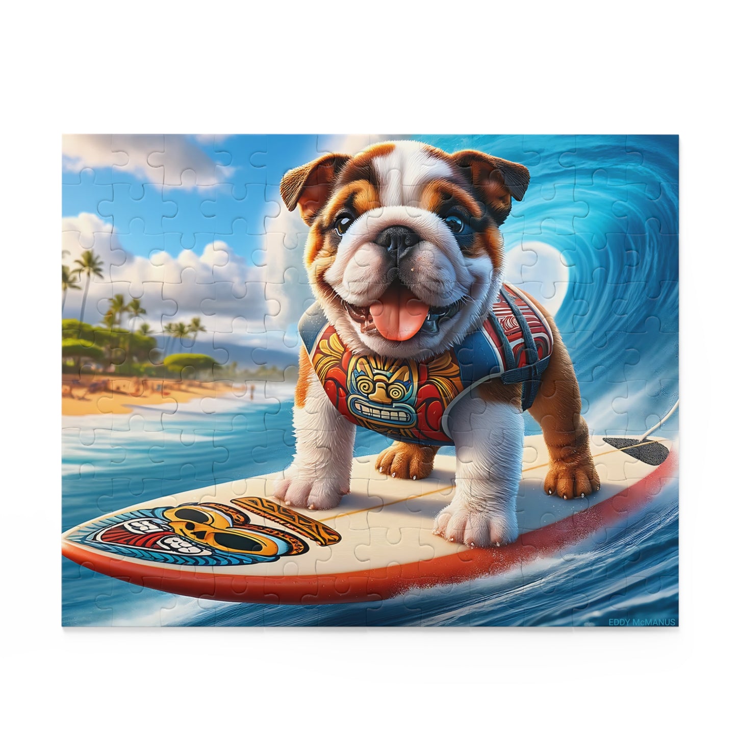 Surf Pups! Surfing English Bulldog Puppy Puzzle 10 - (120, 252, 500-Piece)