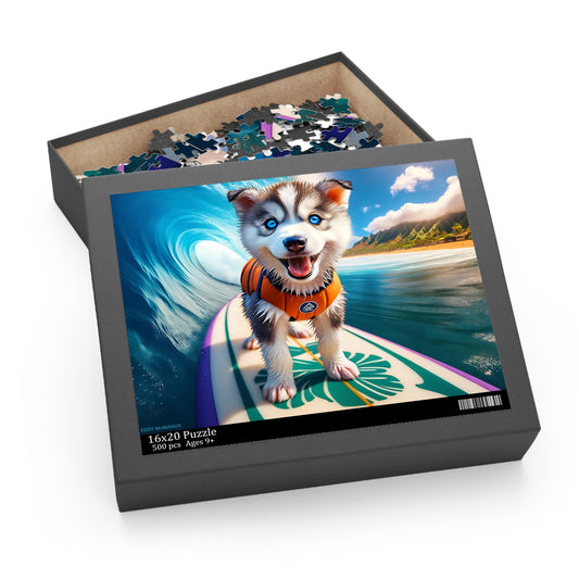 Surf Pups! Surfing Husky Puppy Puzzle 11 - (120, 252, 500-Piece)