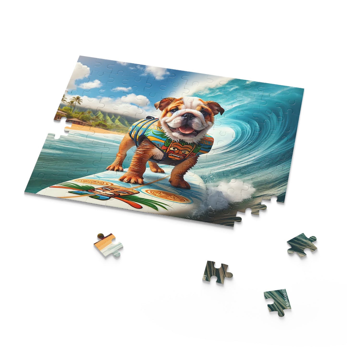 Surf Pups! Surfing English Bulldog Puppy Puzzle 2 - (120, 252, 500-Piece)