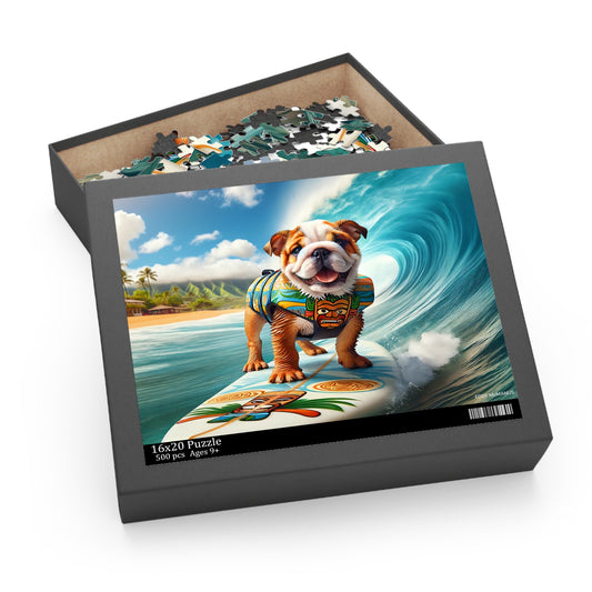Surf Pups! Surfing English Bulldog Puppy Puzzle 2 - (120, 252, 500-Piece)