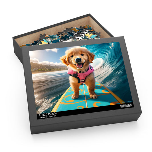 Surf Pups! Surfing Golden Retriever Puppy Puzzle 4 - (120, 252, 500-Piece)