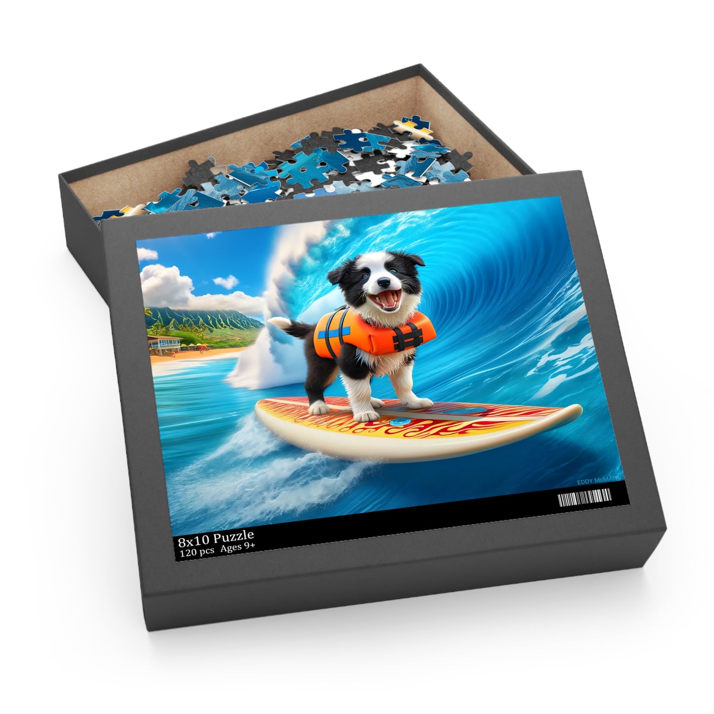 Surf Pups! Surfing Border Collie Puppy Puzzle 3 - (120, 252, 500-Piece)