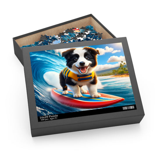 Surf Pups! Surfing Border Collie Puppy Puzzle 4 - (120, 252, 500-Piece)