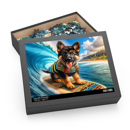 Surf Pups! Surfing German Shepherd Puppy Puzzle 1 - (120, 252, 500-Piece)