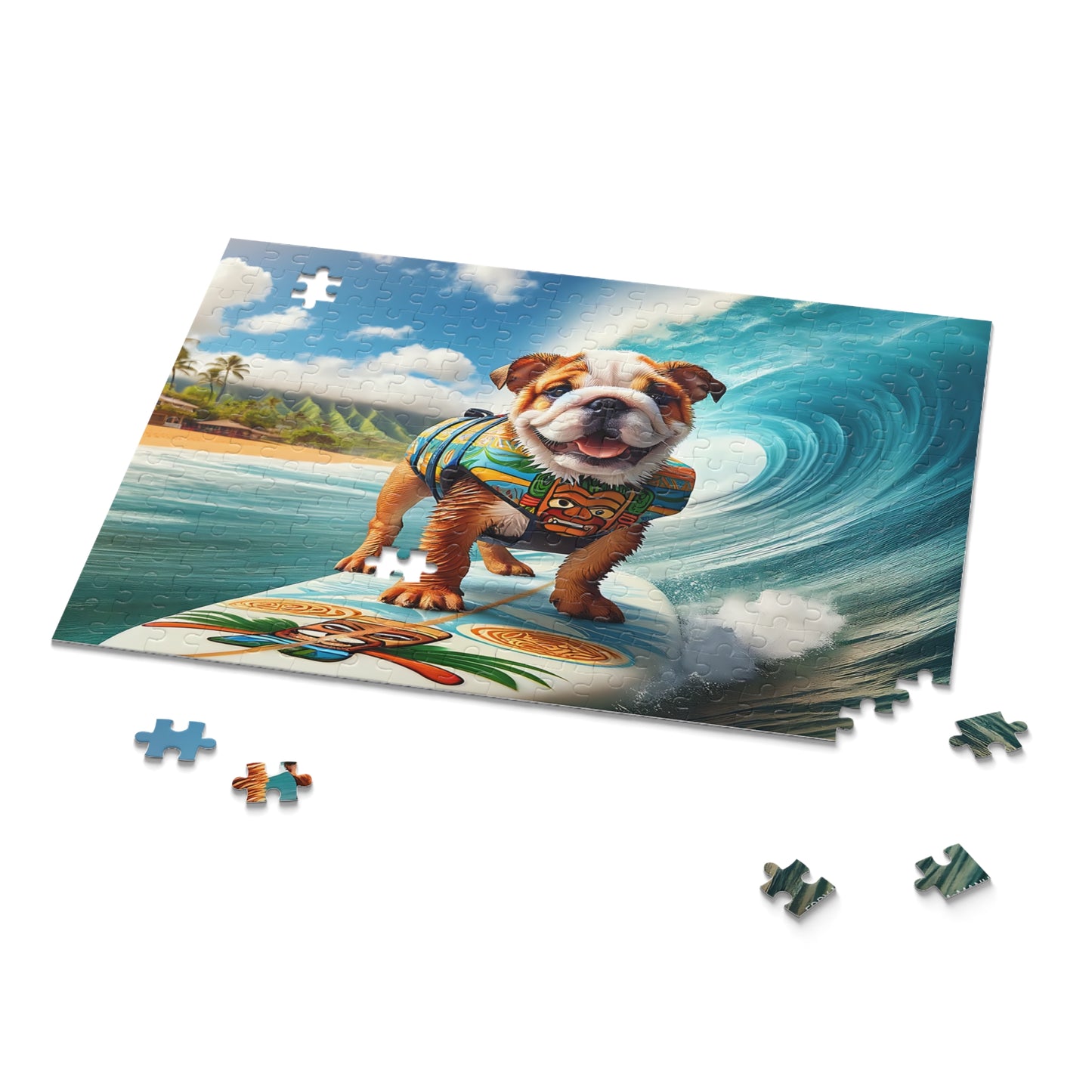 Surf Pups! Surfing English Bulldog Puppy Puzzle 2 - (120, 252, 500-Piece)