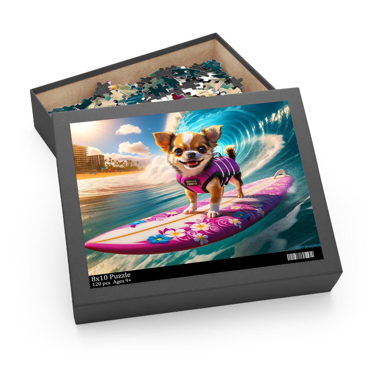 Surf Pups! Surfing Chihuahua Puppy Puzzle 8 - (120, 252, 500-Piece)
