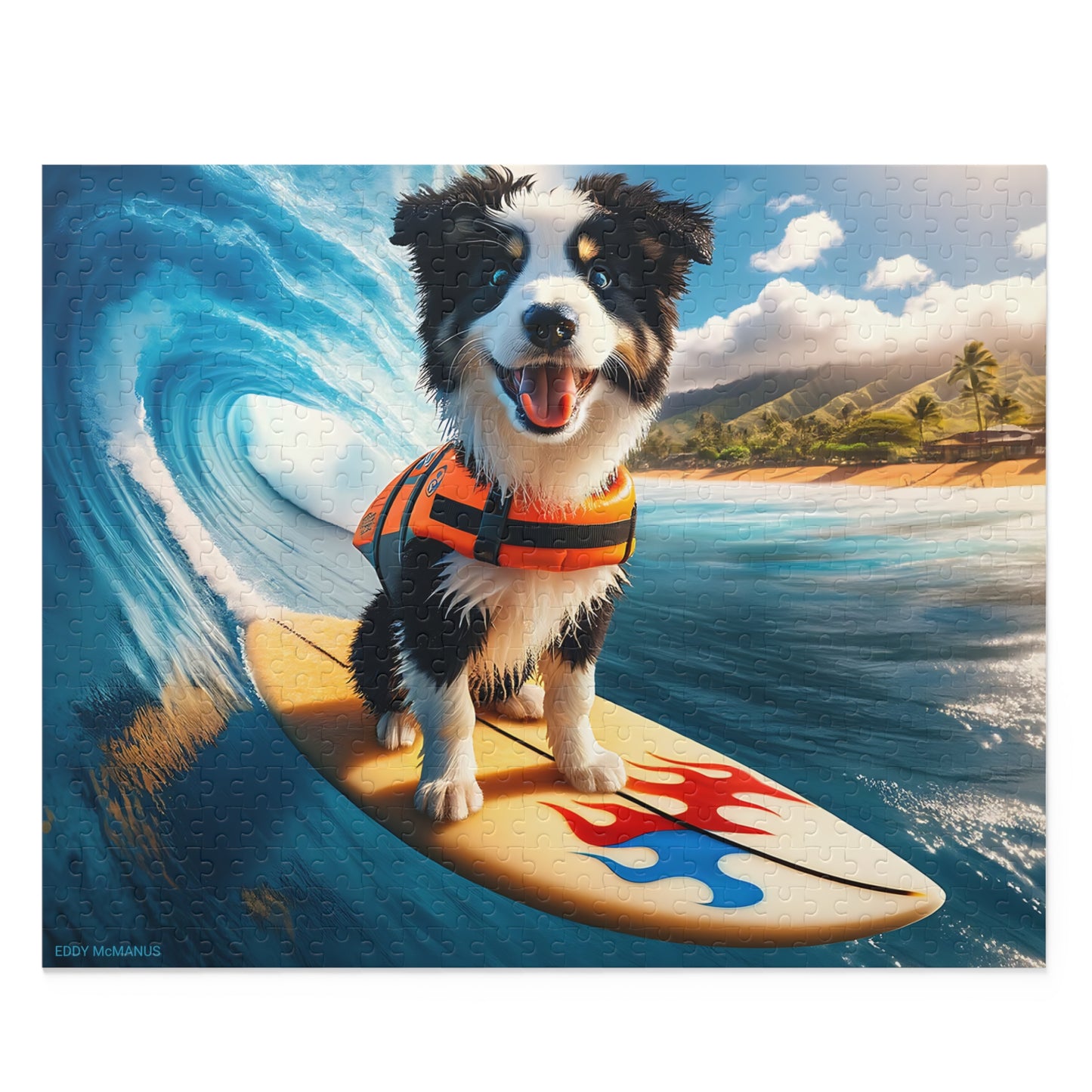 Surf Pups! Surfing Border Collie Puppy Puzzle 9 - (120, 252, 500-Piece)