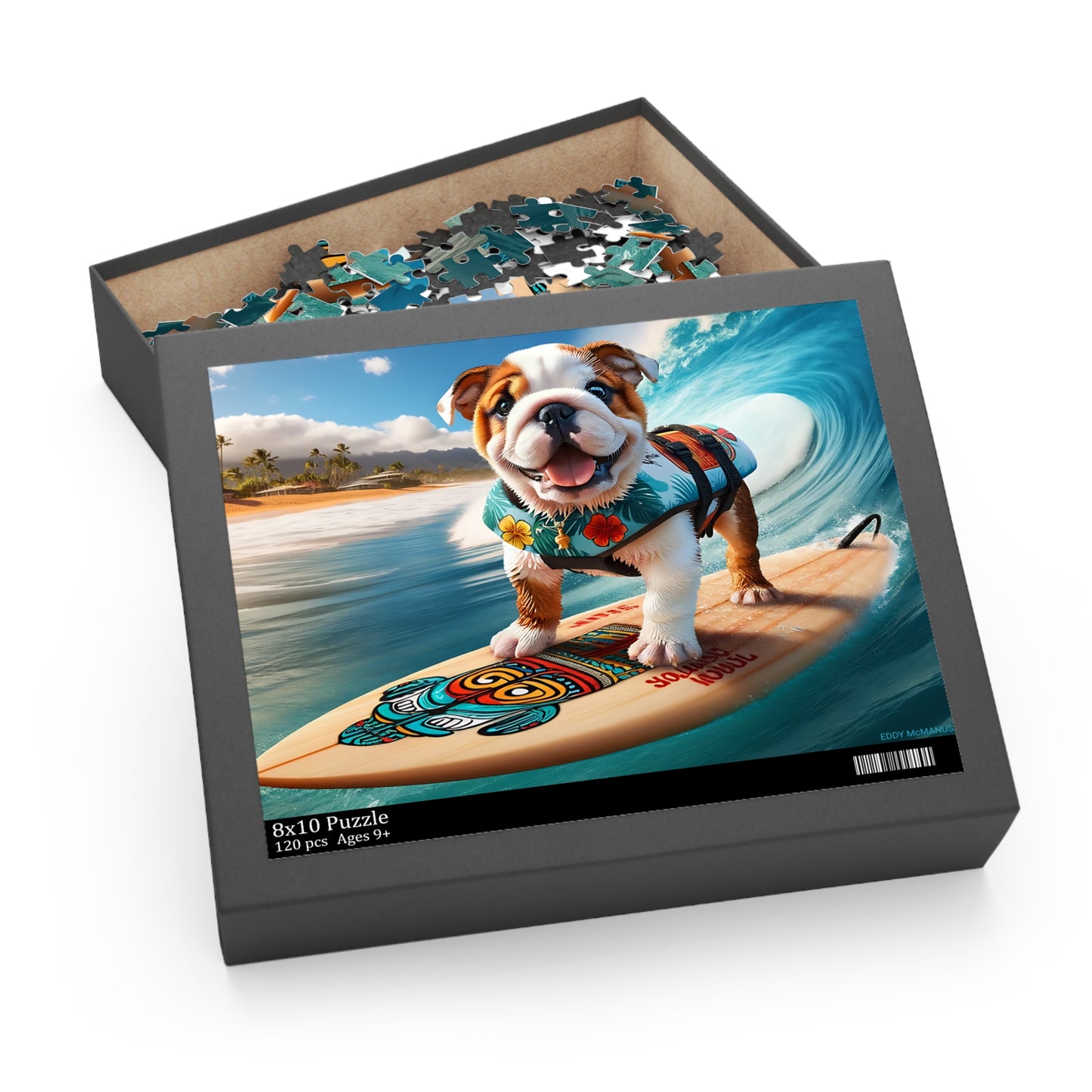 Surf Pups! Surfing English Bulldog Puppy Puzzle 5 - (120, 252, 500-Piece)