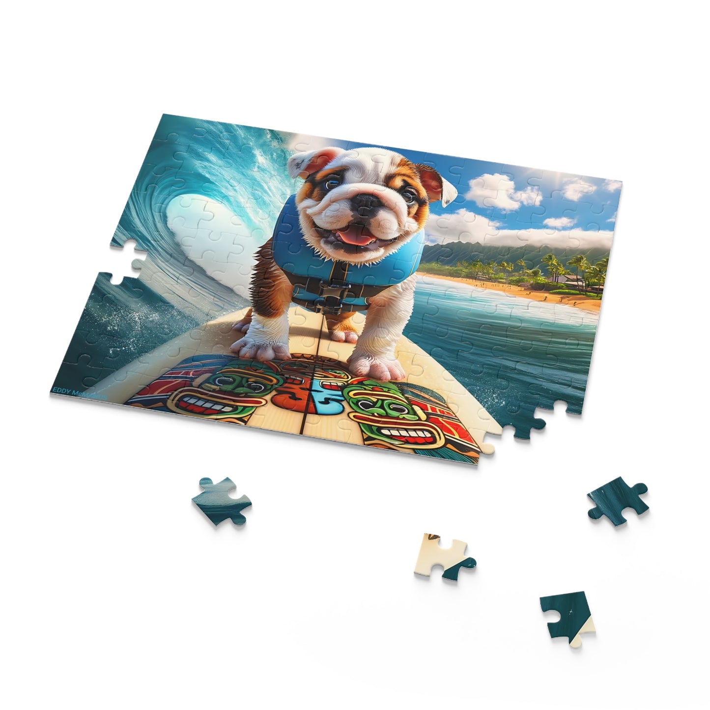 Surf Pups! Surfing English Bulldog Puppy Puzzle 3 - (120, 252, 500-Piece)