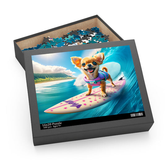 Surf Pups! Surfing Chihuahua Puppy Puzzle 9 - (120, 252, 500-Piece)
