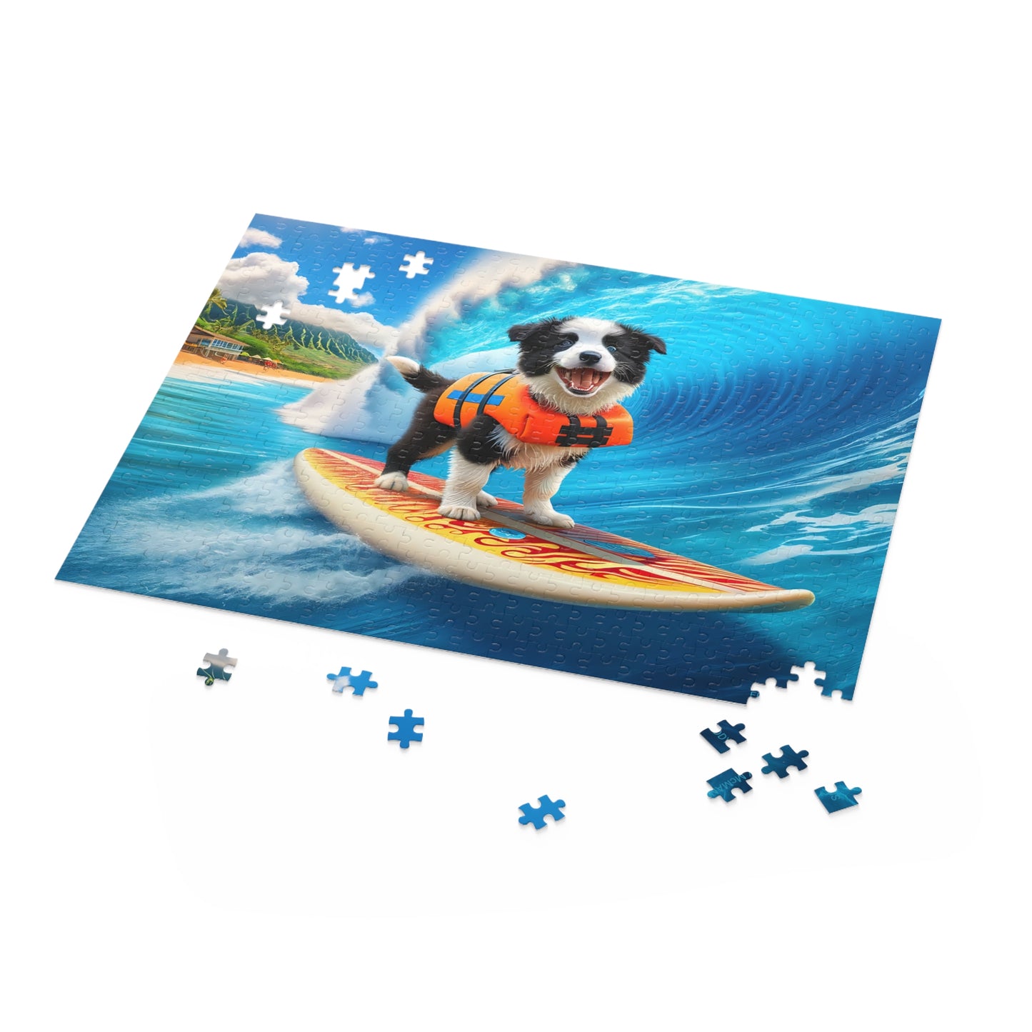 Surf Pups! Surfing Border Collie Puppy Puzzle 3 - (120, 252, 500-Piece)
