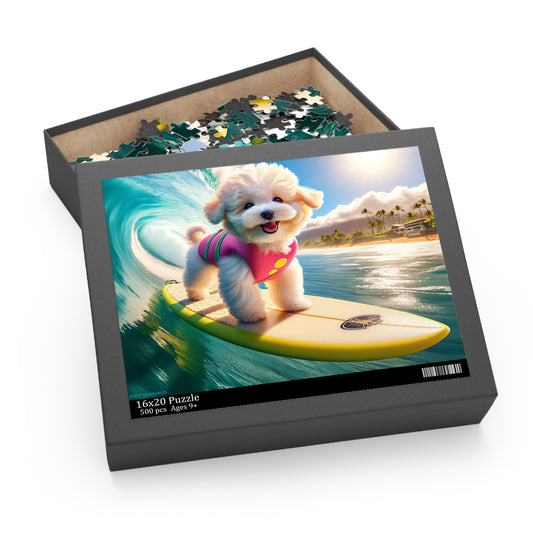 Surf Pups! Surfing Poodle Puppy Puzzle 12 - (120, 252, 500-Piece)