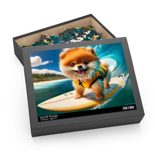 Surf Pups! Surfing Pomeranian Puppy Puzzle 10 - (120, 252, 500-Piece)