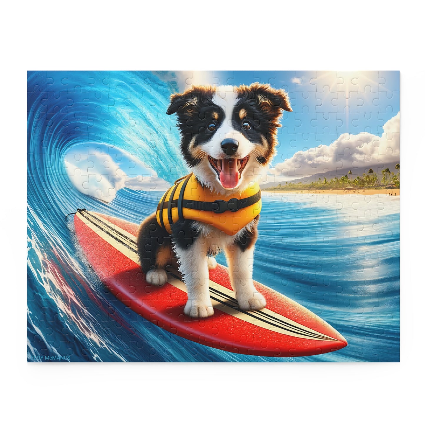 Surf Pups! Surfing Border Collie Puppy Puzzle 7 - (120, 252, 500-Piece)