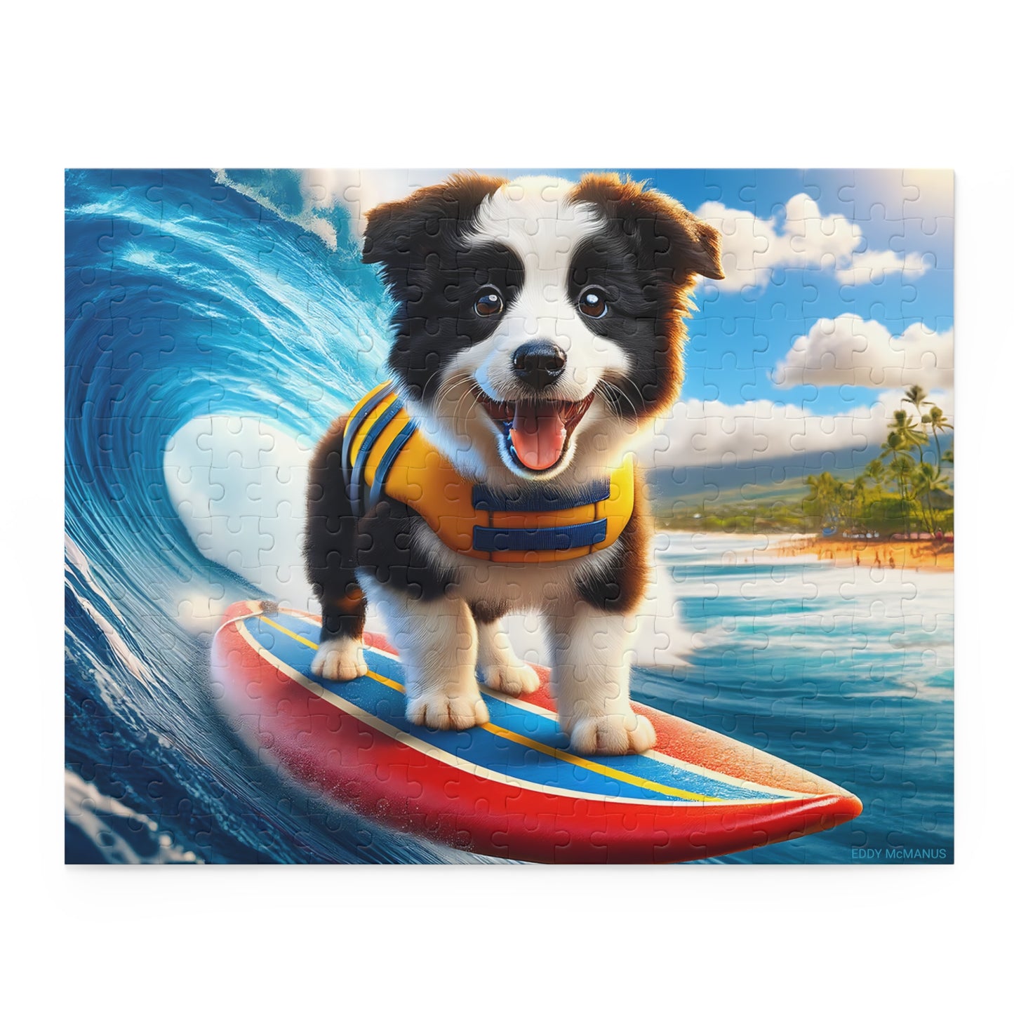 Surf Pups! Surfing Border Collie Puppy Puzzle 4 - (120, 252, 500-Piece)