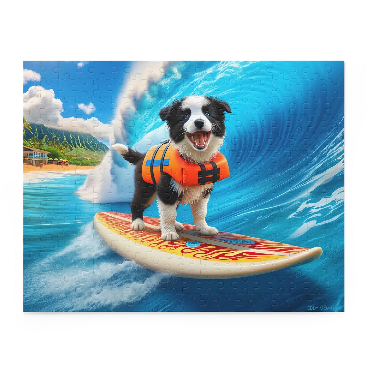 Surf Pups! Surfing Border Collie Puppy Puzzle 3 - (120, 252, 500-Piece)