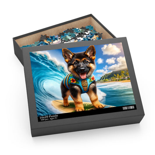Surf Pups! Surfing German Shepherd Puppy Puzzle 2 - (120, 252, 500-Piece)