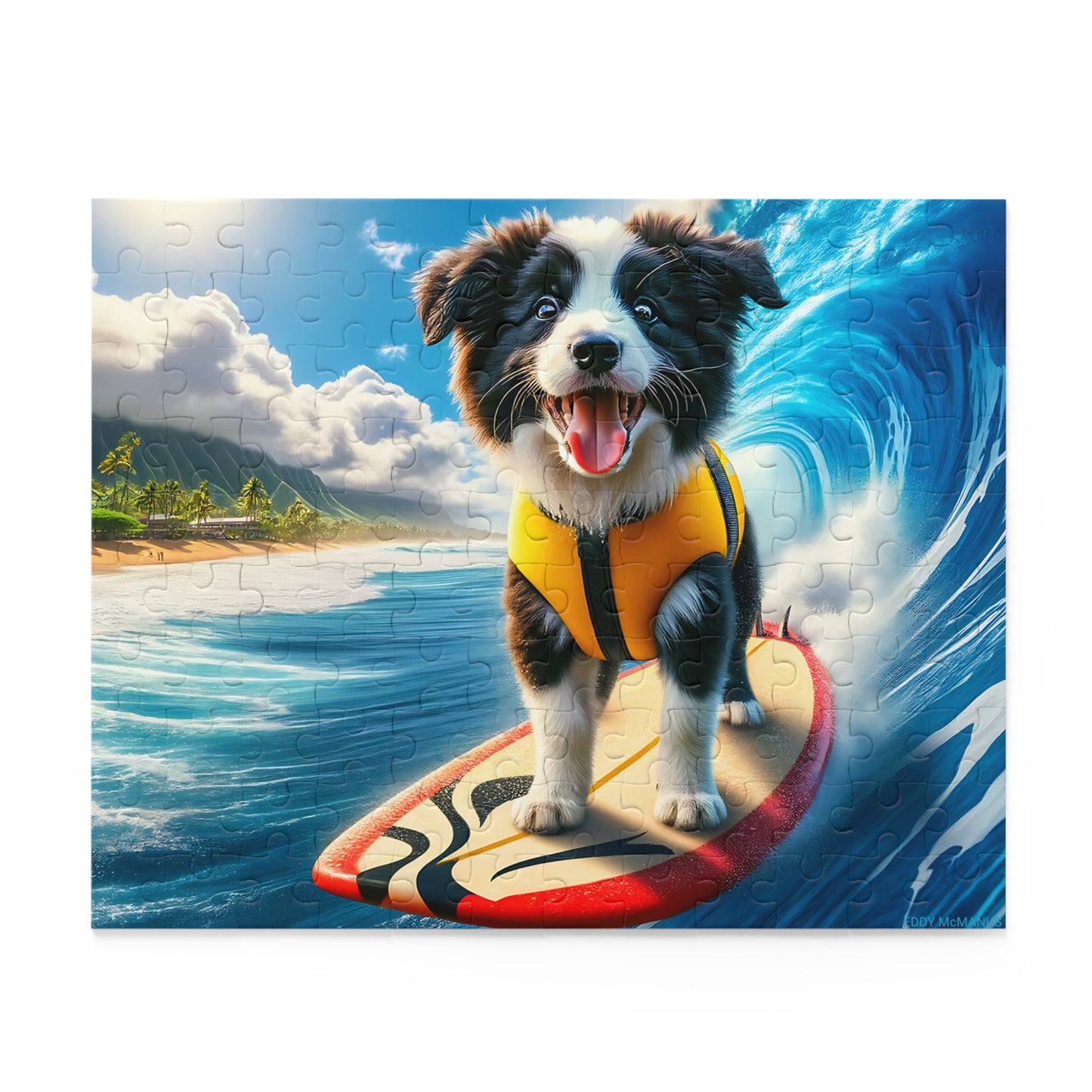 Surf Pups! Surfing Border Collie Puppy Puzzle 8 - (120, 252, 500-Piece)