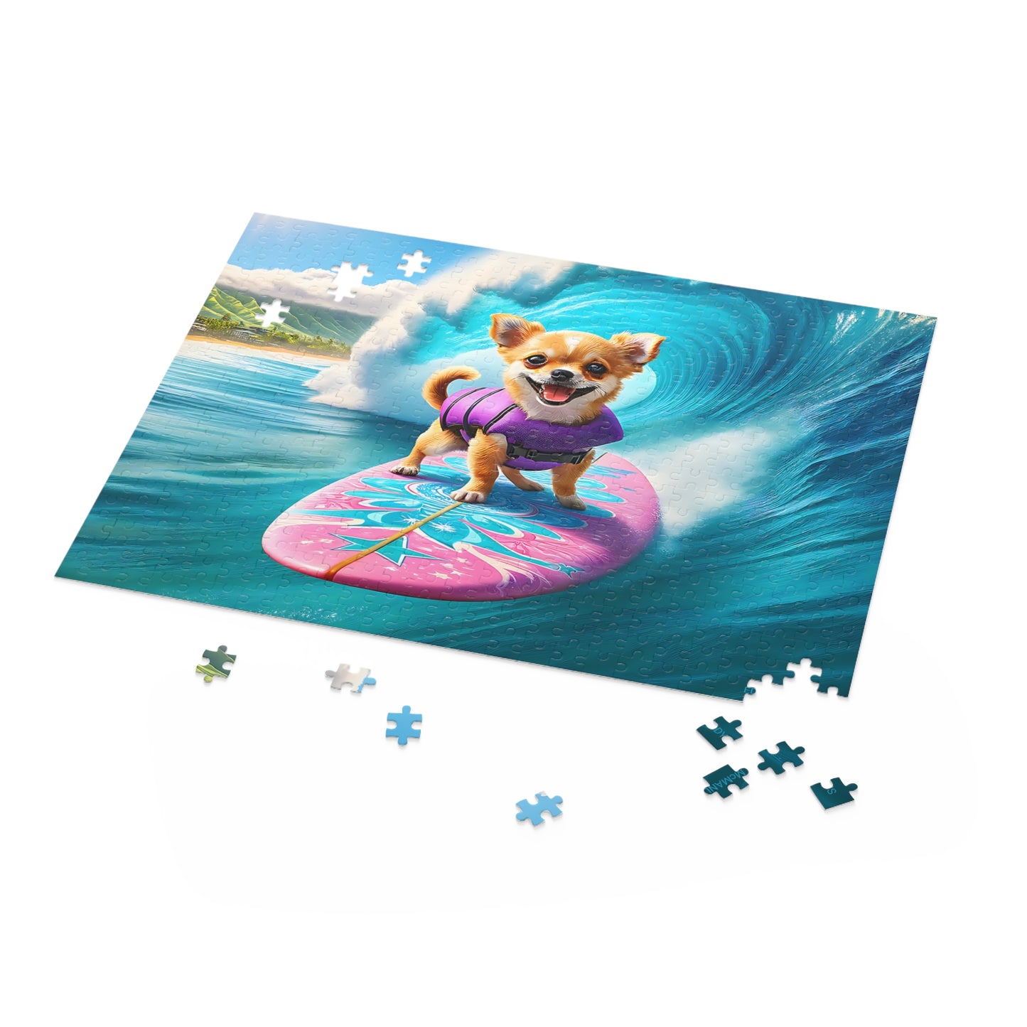 Surf Pups! Surfing Chihuahua Puppy Puzzle 10 - (120, 252, 500-Piece)