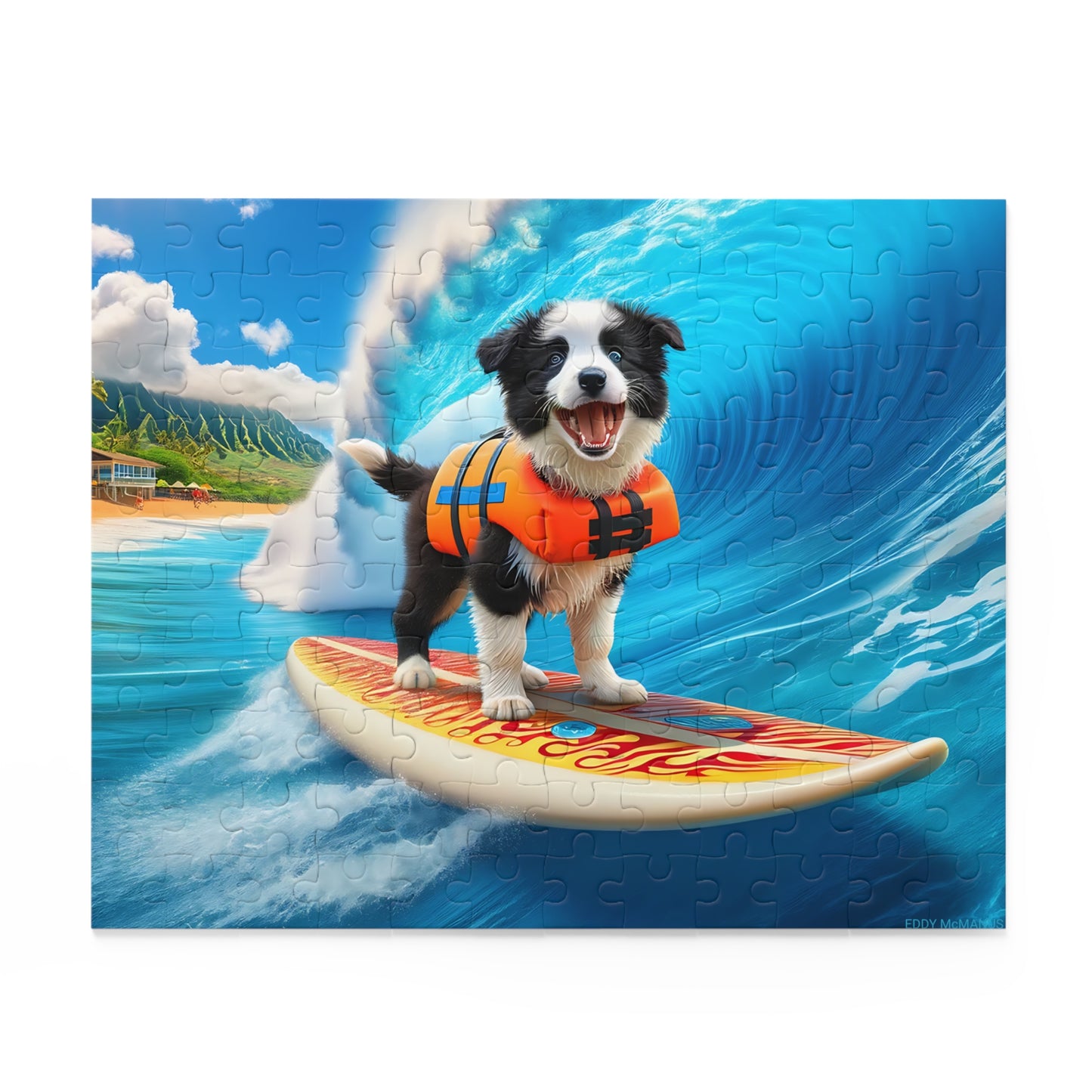 Surf Pups! Surfing Border Collie Puppy Puzzle 3 - (120, 252, 500-Piece)