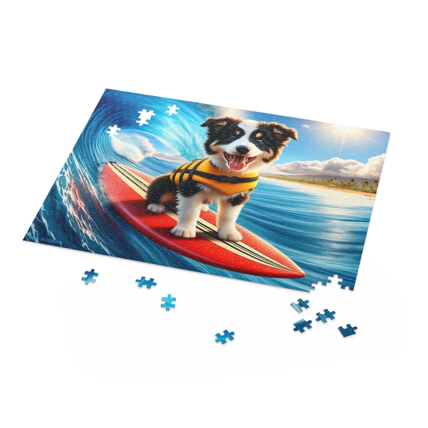 Surf Pups! Surfing Border Collie Puppy Puzzle 7 - (120, 252, 500-Piece)