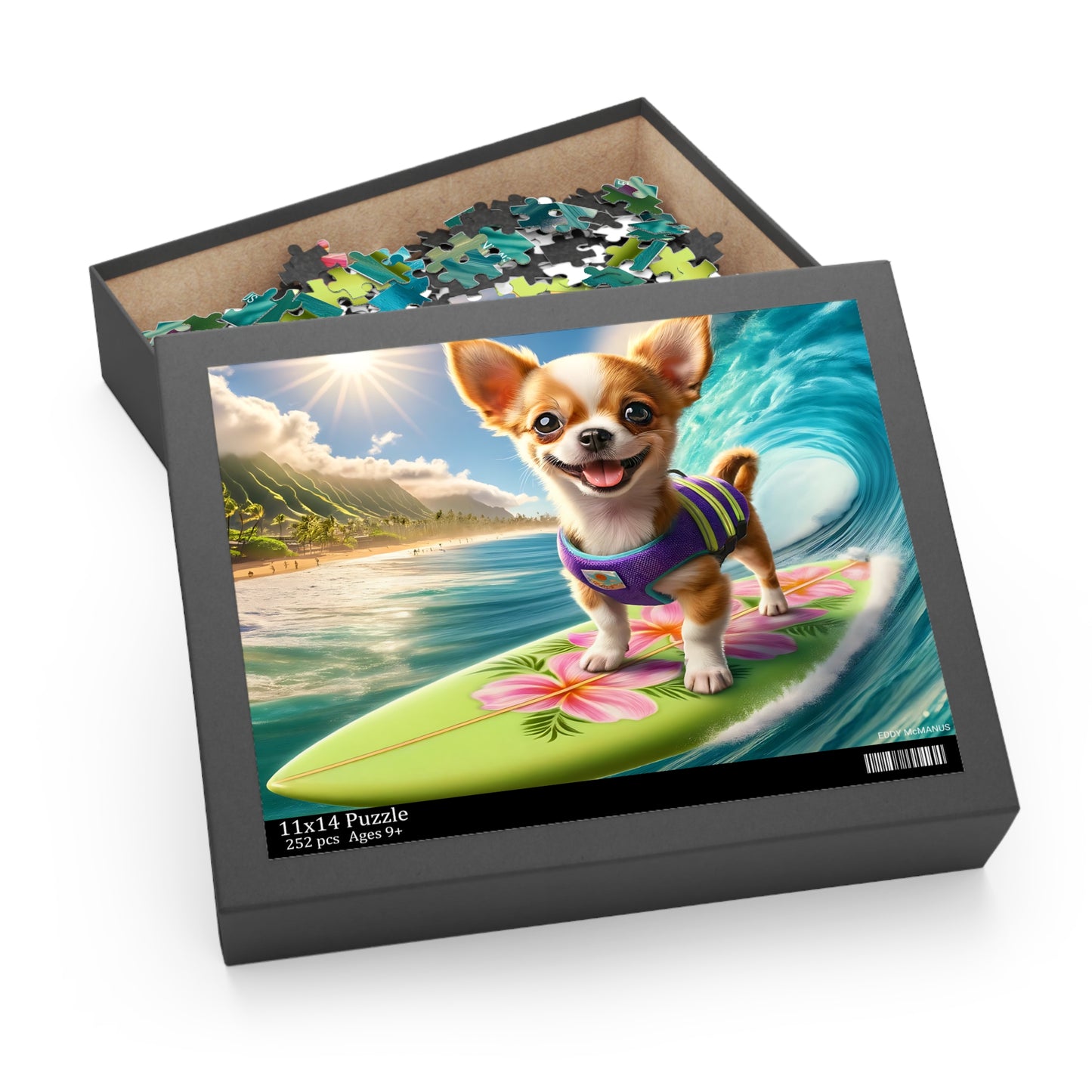 Surf Pups! Surfing Chihuahua Puppy Puzzle 12 - (120, 252, 500-Piece)