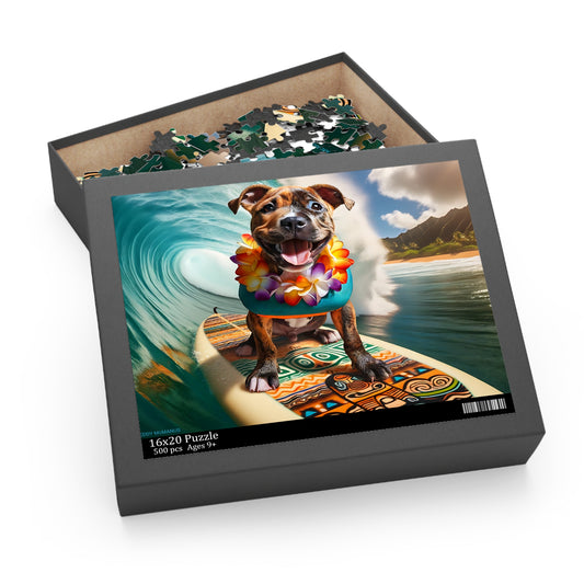 Surf Pups! Surfing Pit Bull Puppy Puzzle 7 - (120, 252, 500-Piece)