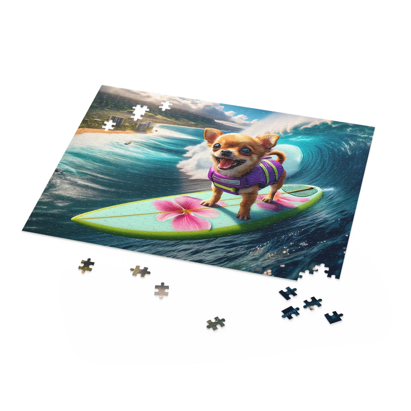 Surf Pups! Surfing Chihuahua Puppy Puzzle 1 - (120, 252, 500-Piece)