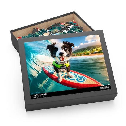 Surf Pups! Surfing Border Collie Puppy Puzzle 6 - (120, 252, 500-Piece)