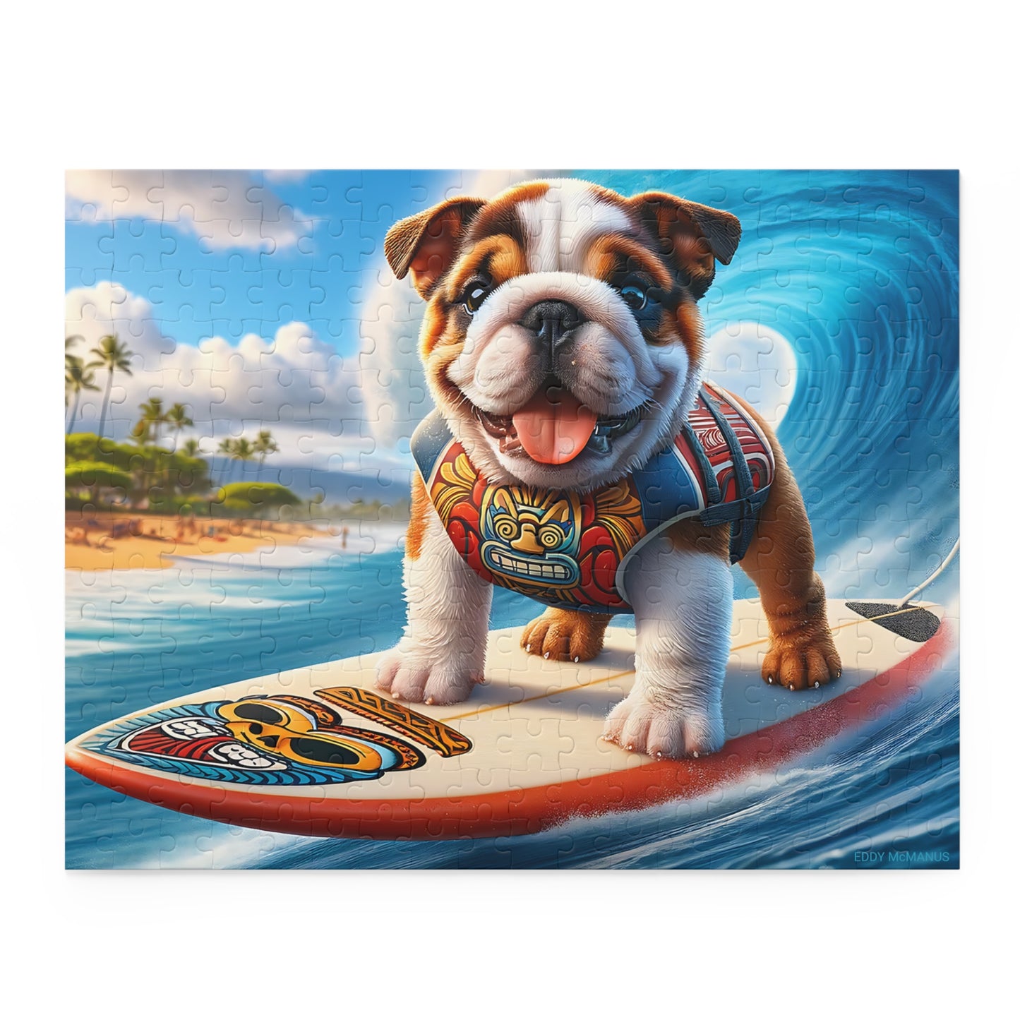 Surf Pups! Surfing English Bulldog Puppy Puzzle 10 - (120, 252, 500-Piece)