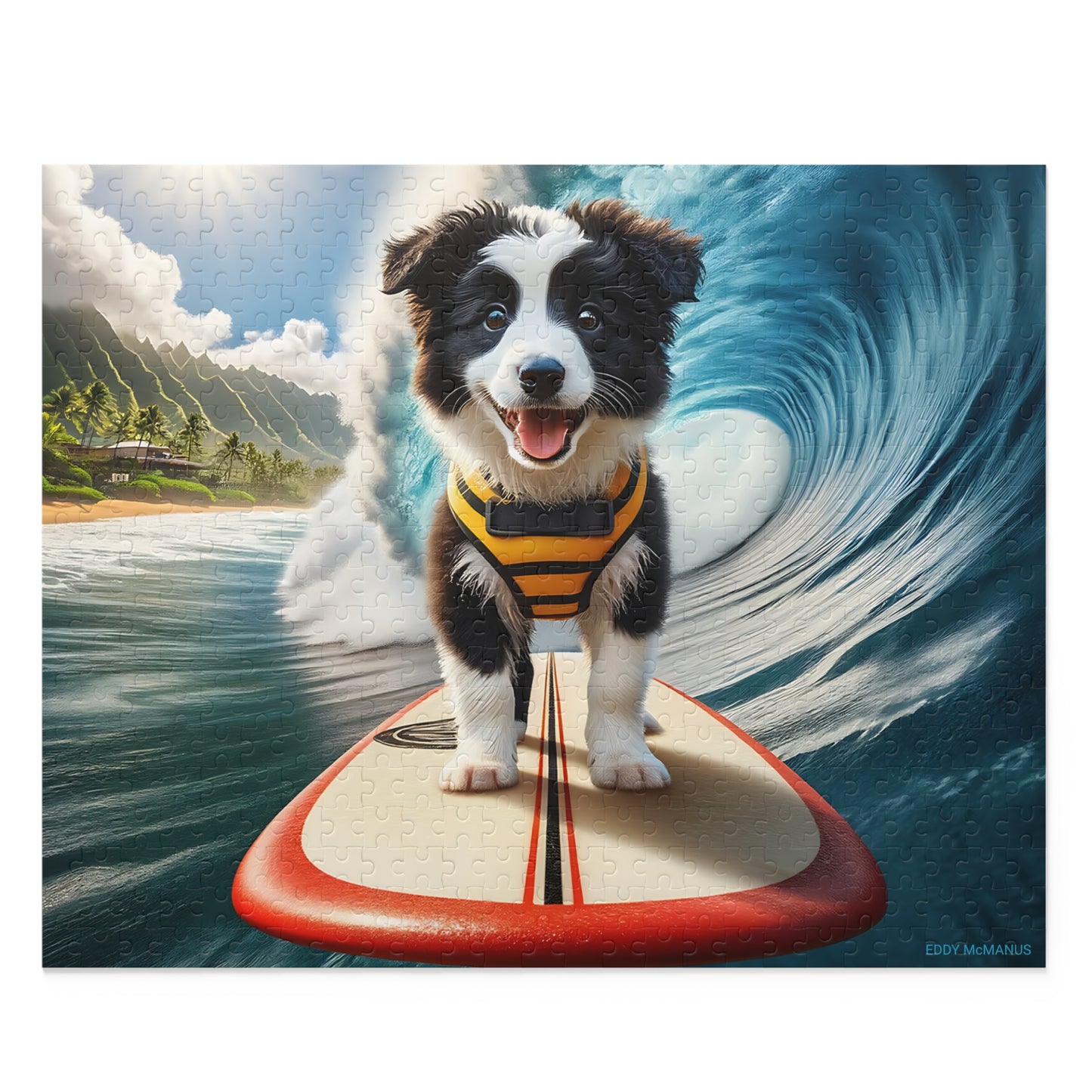Surf Pups! Surfing Border Collie Puppy Puzzle 1 - (120, 252, 500-Piece)
