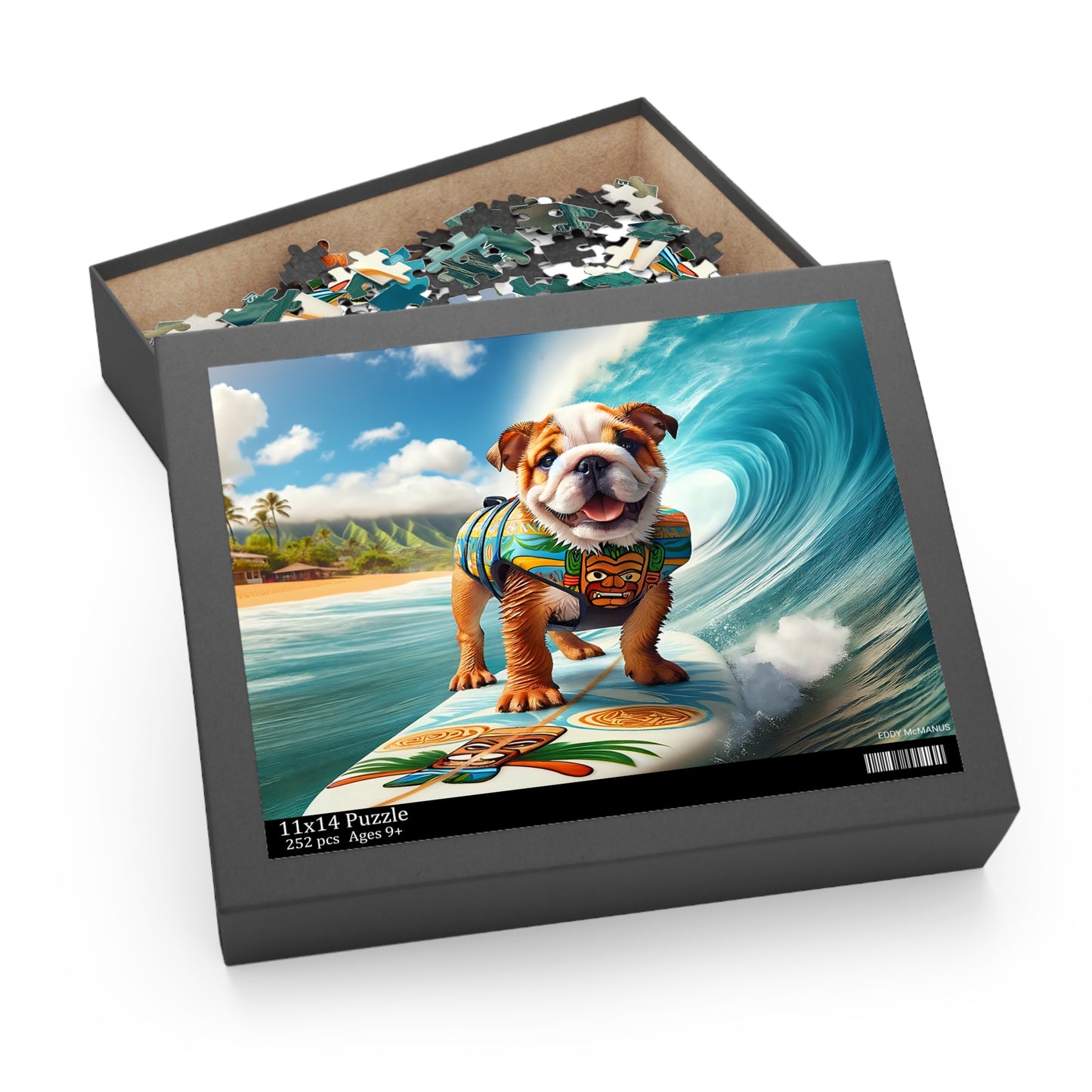 Surf Pups! Surfing English Bulldog Puppy Puzzle 2 - (120, 252, 500-Piece)