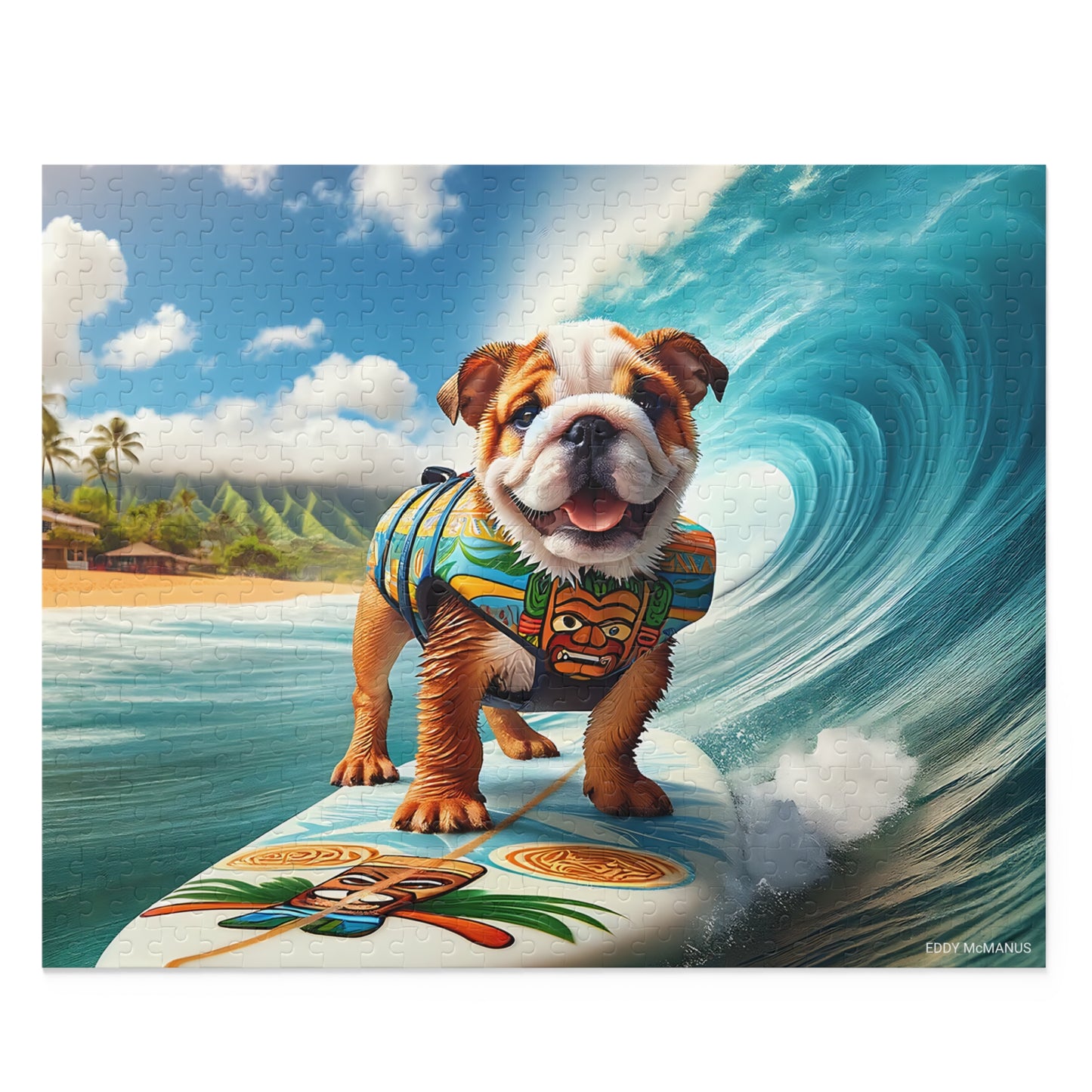 Surf Pups! Surfing English Bulldog Puppy Puzzle 2 - (120, 252, 500-Piece)