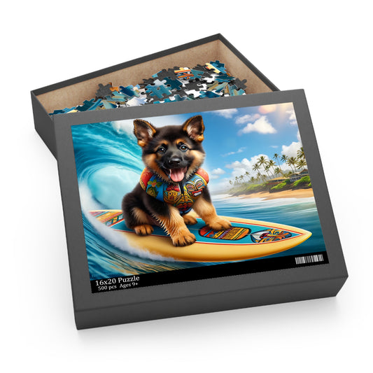 Surf Pups! Surfing German Shepherd Puppy Puzzle 3 - (120, 252, 500-Piece)