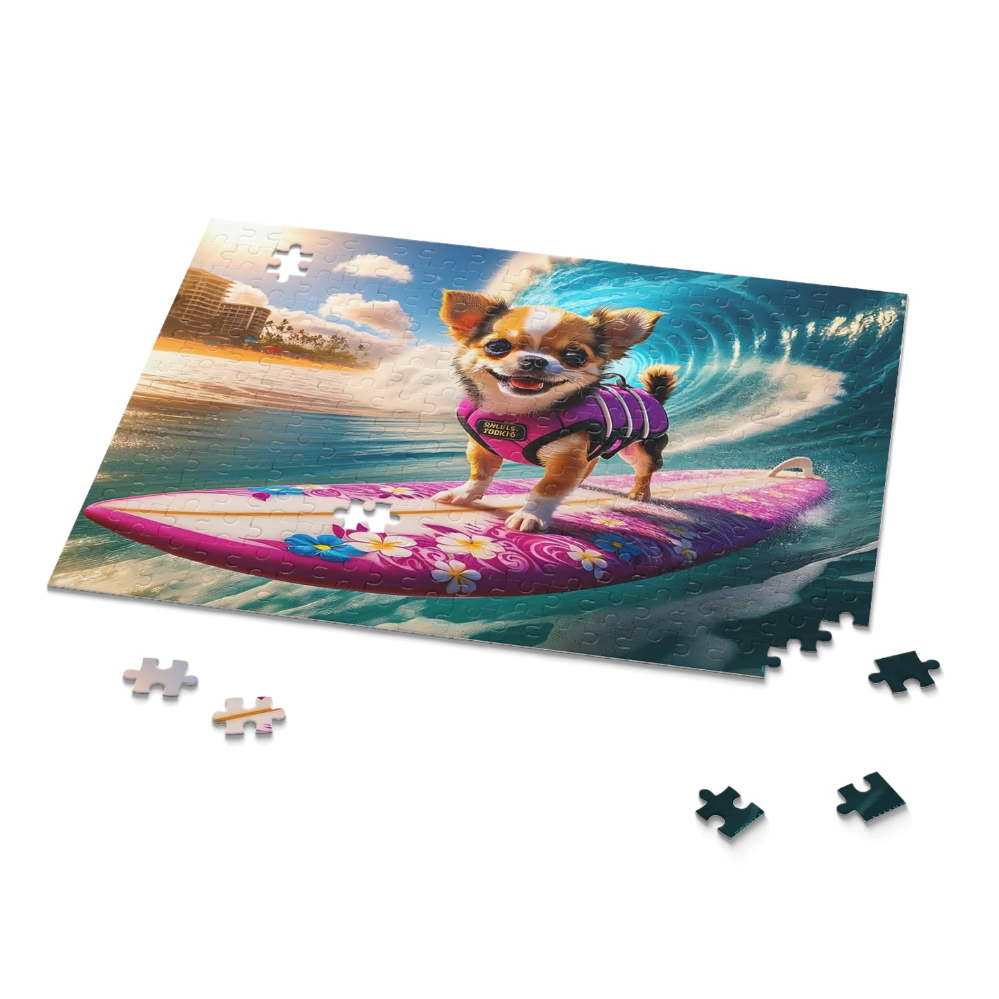 Surf Pups! Surfing Chihuahua Puppy Puzzle 8 - (120, 252, 500-Piece)