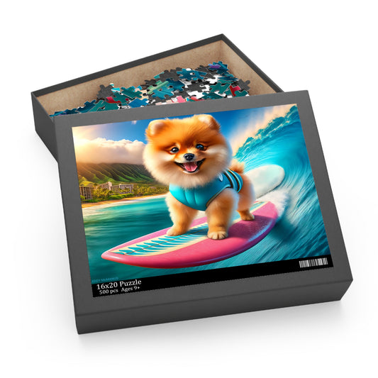 Surf Pups! Surfing Pomeranian Puppy Puzzle 3 - (120, 252, 500-Piece)