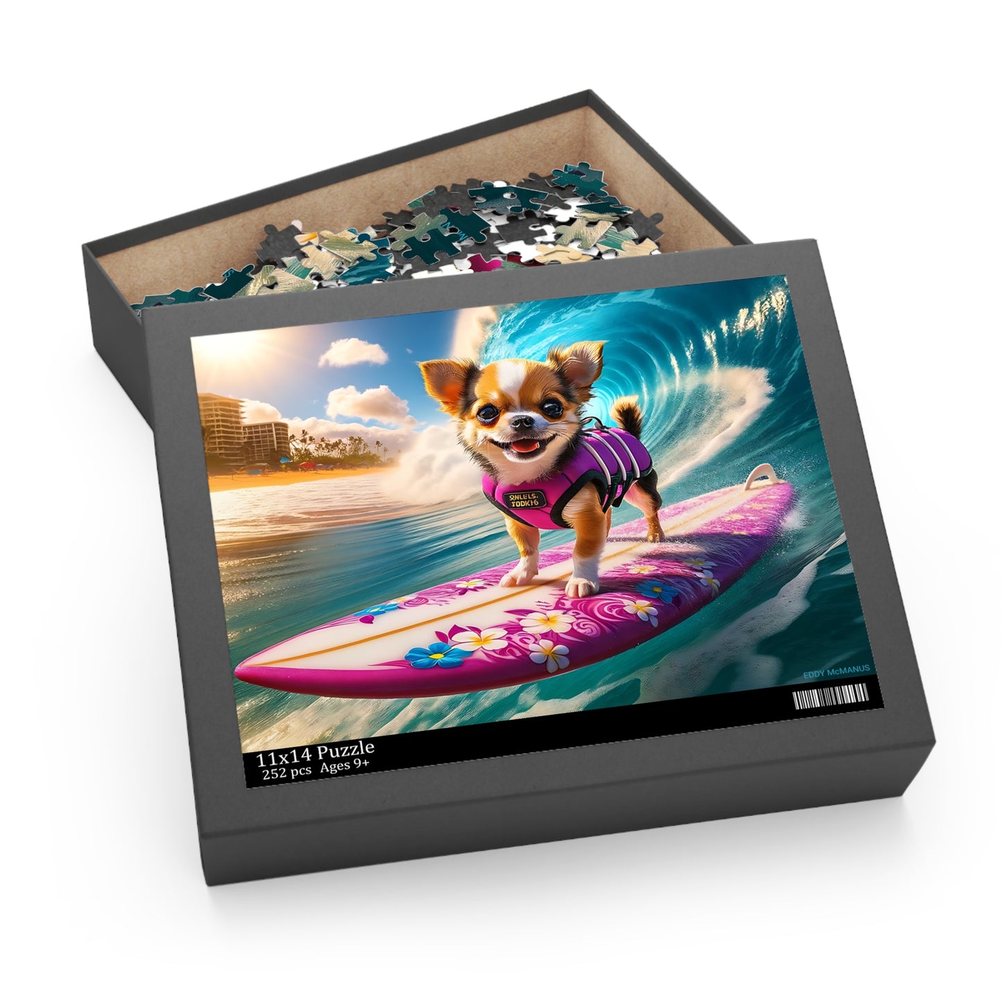 Surf Pups! Surfing Chihuahua Puppy Puzzle 8 - (120, 252, 500-Piece)